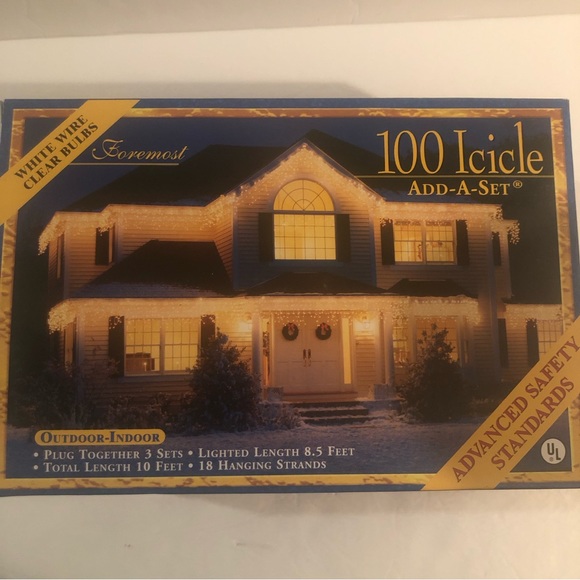Foremost 100 Icicle Outdoor/Indoor Lights       Lot of 3 Boxes Clear Bulbs NEW - Picture 2 of 4